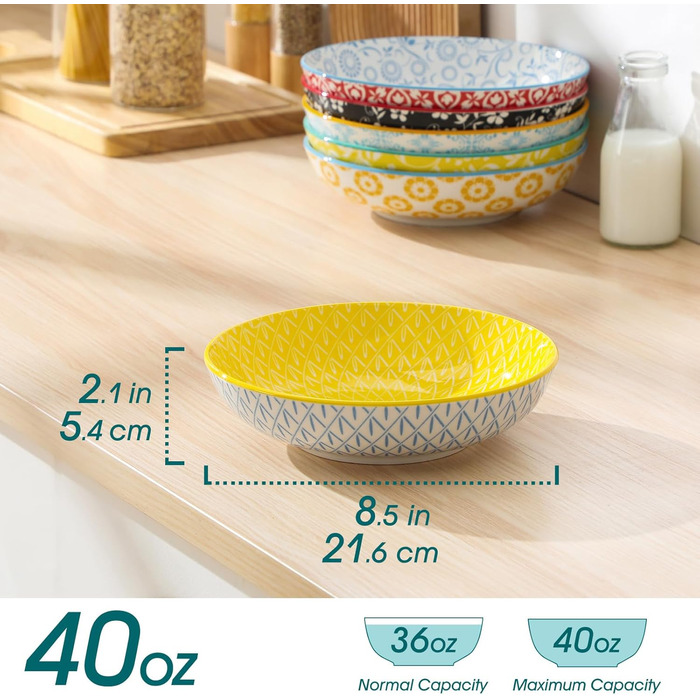 Набір супових тарілок Vancasso Selene, 6 шт, 1200 мл, з пастельного порцеляну – для супу, пасти, салатів, мікрохвильова піч