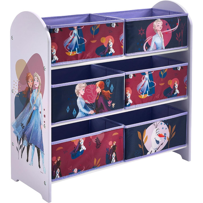 Дитяча органайзер для іграшок Disney Frozen, 6 ящиків, фіолетова, з дерева, тканини та металу, легка збірка та догляд