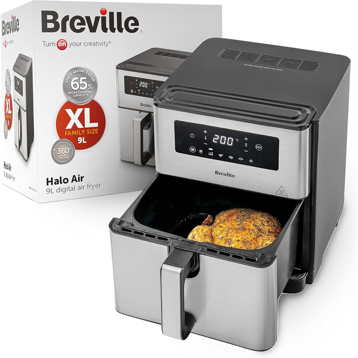 Аерофритюрниця Breville Halo Flexi 9 л, компактний дизайн, чорна