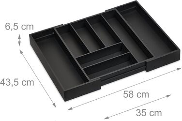 Relaxdays Cutlery Box Extendable, Bamboo, HBT 6.5 x 35-58 x 43.5 cm, 6-8 Compartments, Cutlery Insert for Drawer, black