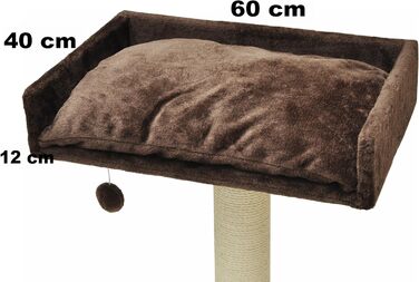 Лежак для котів nanook Sigurd 60x40 см з подушкою та іграшковим м'ячем, коричневий, платформа для котячого дерева