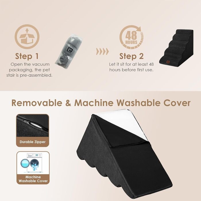 Сходинки для собак EHEYCIGA - 40 см, сірі. Зручні сходи для маленьких собак до ліжка/софи. 3 сходи, неслизьке покриття, миючий чохол. Розміри: 40 x 50 x 30 см