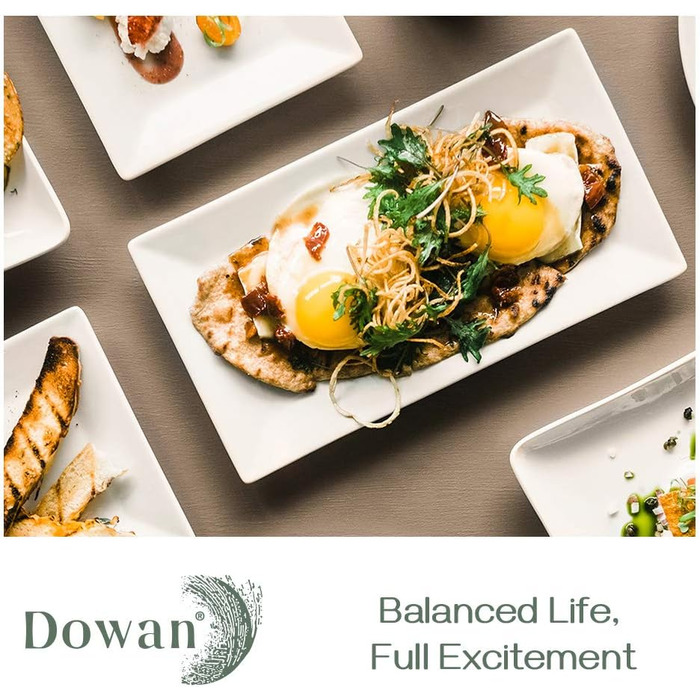 DOWAN Porcelain Serving Platter, 24.6 x 13.7 cm Rectangular Serving Platters 4 Pack, Large White Dessert Plates for Buffets, Sushi, Cakes, Appetizers at Home/in Restaurant
