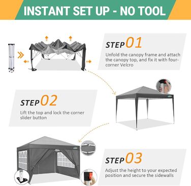 COBIZI Pop-up Pavilion 3x3, Folding Pavilion 3x3 Waterproof, Stable, Winter-Proof |8x Pegs|4x Wind Ropes|UV Protection 50+|High-Density Tarpaulin| Pavilion Folding 3x3m Party Tent Folding Pavilion 3x3 Garden Pavilion