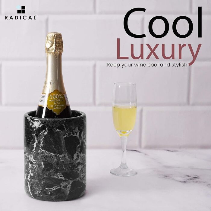 Radicaln Marble Wine Cooler Oceanic 16.5cm - Handcrafted Bar Accessory & Champagne Chiller - Wine Bottle Holder for Bar Decor