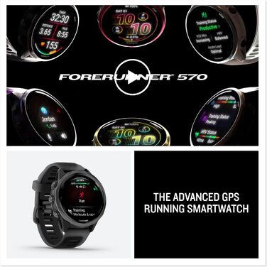 Garmin Forerunner 570: GPS-годинник для бігу та триатлону з AMOLED-дисплеєм, 47 мм, сірий, з чорним ремінком