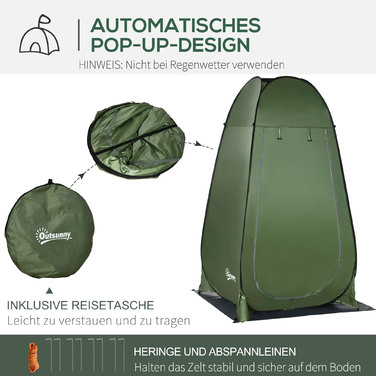 Outsunny Pop-Up Shower Tent Toilet Tent for Camping 126x124x189cm Dark Green with Carry Bag for Mobile Outdoor Toilet