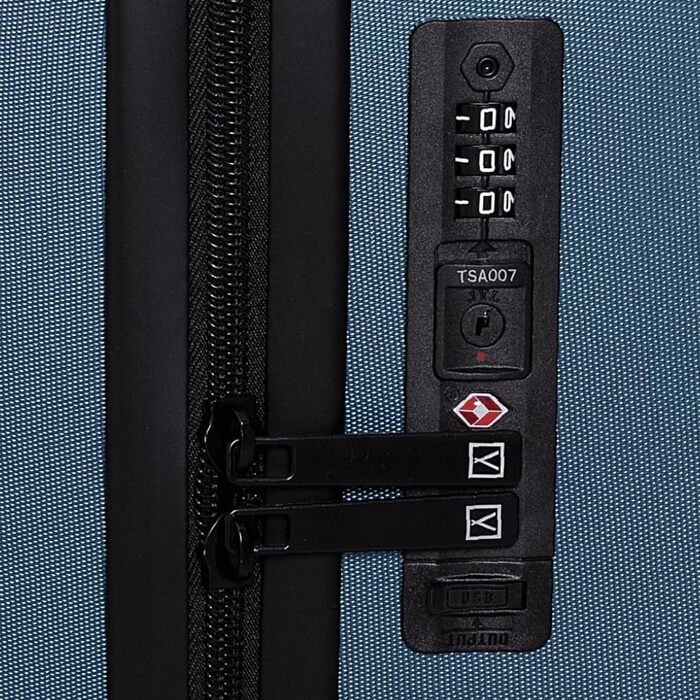 Чемодан ручної об'єм NUMADA PackPro T20 (56x37x22 см) з TSA-замком та 4 колесами. Жорсткий кейс з внутрішніми відділеннями, світлом, стійкий (Блакитний)