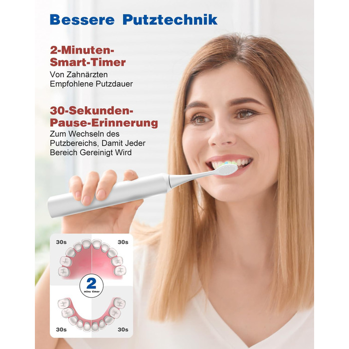 Електрична зубна щітка SonicClean 45000 VPM з 6 насадками, 5 режимів, таймер, індикатор заряду, відбілювання за 1 тиждень, 120 днів роботи від акумулятора