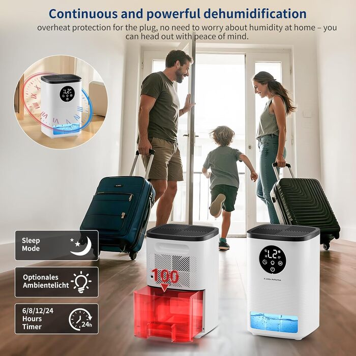 Електричний осушувач повітря 1600 мл, портативний, ультратихий, з автоматичним вимкненням та 7-кольоровим підсвічуванням для спальні, ванної кімнати та дому