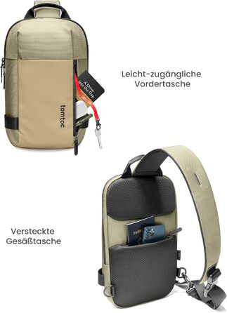 tomtoc Сумка через плече для чоловіків, Sling Bag, 13-14 дюймів, MacBook Air/Pro, водонепроникна, Khaki/Зелений