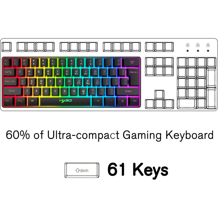 Ігровий набір 4 в 1: Клавіатура, миша, навушники та килимок для миші. Клавіатура 60%, 61 клавіша, RGB, Anti-Ghosting. Миша: 2400 DPI, оптична, RGB. Колір: білий (з навушниками), чорний (з перехідником).