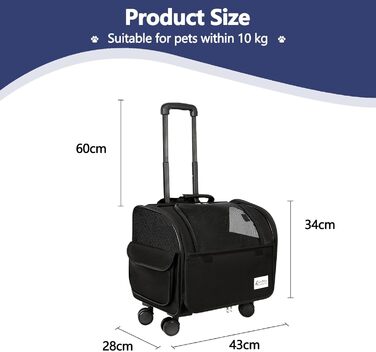 Транспортна сумка для собак та котів Galatée з колесами, розкладний переносник для тварин, дитяча коляска для домашніх улюбленців (білий/чорний)