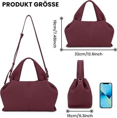 Сумка-клатч жіноча Cloud Pouch Bag бордового кольору з ремінцем через плече, вінтажна сумка-тоут