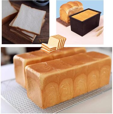 Baking sheet with lid, rectangular loaf pan made of aluminum steel with non-stick coating for bread, cake, and toast, bun baking pan multifunctional, lightweight, easy to release for baking and roasting. 19.6*10.6*11cm