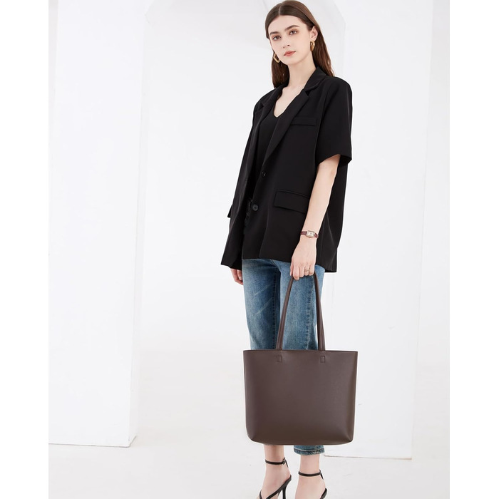 Жіноча сумка-шопер Tote Bag з PU шкіри для роботи, школи, покупок, застібка-блискавка, внутрішні кишені (Коричнева)