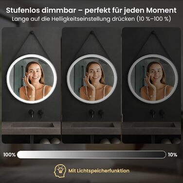 LED дзеркало для ванної кімнати з підсвічуванням, кругле, регульоване, 3 кольори світла (3500K-6500K), сенсорне керування, запобігає запотіванню - дзеркало для ванної кімнати з підсвічуванням для макіяжу та гоління (60 см, стильний дизайн)