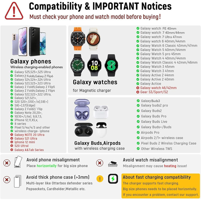 Бездротова зарядка 4-в-1 з будильником для Samsung Galaxy: Watch, Buds, Fold, Flip, S-серії (чорний)