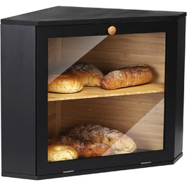 Чорний контейнер для хліба Leader Accessories з бамбука, 2 яруси, 32x32x34 см