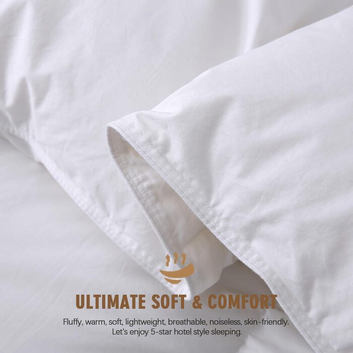 DWR Year-Round Down Comforter 220x240cm Bed Comforter made of Goose Down and Feathers, Extra Soft Organic Cotton Quilted, Medium Transition Comforter, Oeko-TEX and Downpass Certified, Down Comforter, White 220 x 240 cm White / Year-Round Comforter