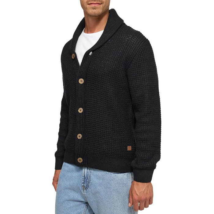 Кардиган чоловічий Indicode INBrandox з коміром-шарфом та ґудзиками | Дріб'язковий кардиган для чоловіків (XL, Чорний)