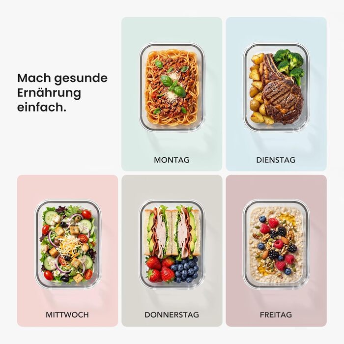 Скляні контейнери для зберігання їжі з кришками набір, Meal Prep, скляні миски герметичні, для мікрохвильовки, духовки, морозилки, посудомийки, для сім'ї, офісу, кухні (Кольорові)