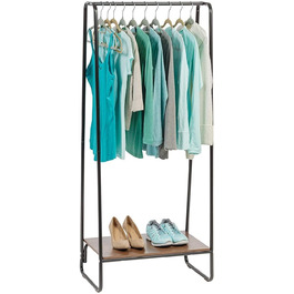 Iris Ohyama Clothes Rack with Wooden Shelves, 4 Tiers, White, Modern Design, Robust Frame, Non-Slip, For Bedroom, Studio, Closet, Clothes & Shoes, Laundry Rack, Easy Assembly, (Black, Shelf 1)