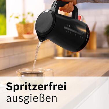 Електричний чайник Bosch MyMoment TWK3M123, 1.7 л, 2400 Вт, чорний матовий, з автовимкненням, захистом від перегріву та індикатором рівня води