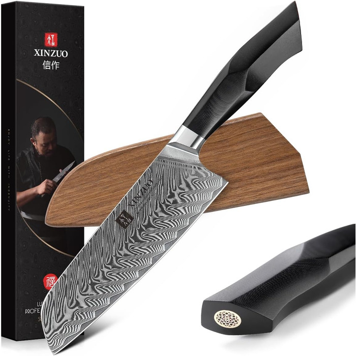 Ніж кухарський XINZUO Damaststahl Kiritsuke 21.5 см, професійний, з ручкою G10 та магнітною піхвою, серія Feng