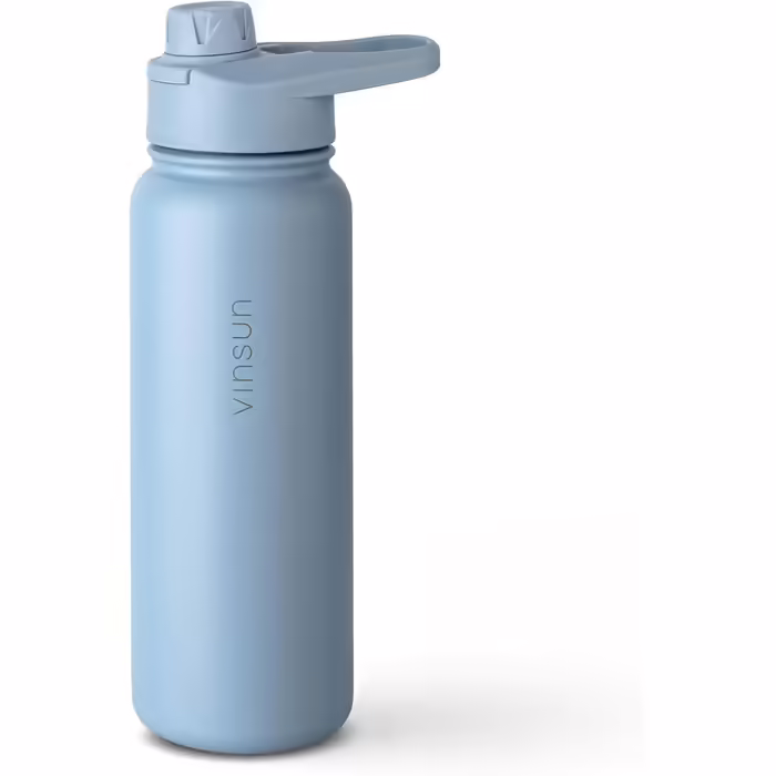 Stainless Steel Water Bottle 1L - Straw, Drinking Opening - Leakproof, Carbonated Drink Compatible, BPA Free - Thermos Bottle, Sports, Outdoor, School, University, Bicycle, Hiking, Gym (750 ml, Blue)