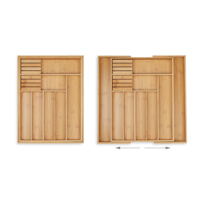 Relaxdays Extendable Bamboo Cutlery Box