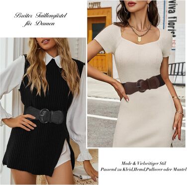 Жіночий широкий еластичний пояс JasGood 2 шт. для суконь та піджаків, ремінь для талії, чорний/кава, розмір M (76-90 см), L (91-105 см)