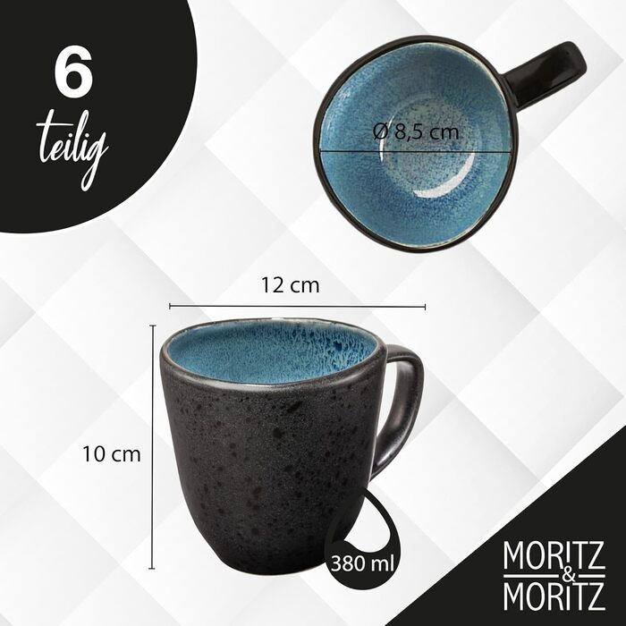 Набір келихів для кави Moritz & Moritz ORGANIC, 6 шт. - блакитні келихи з каменю з унікальним градієнтом, придатні для миття в посудомийній машині