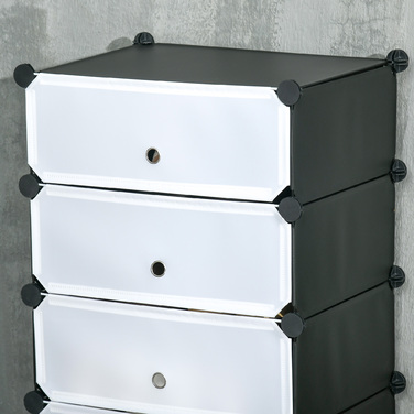 HOMCOM Shoe Rack, Plastic Shelf for 6 Pairs of Shoes, Shoe Box for Entryway, DIY Stackable Shelf, Shoe Storage, Black+White, 49 x 36.5 x 108 cm | Aosom