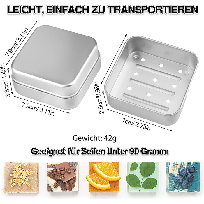 Набір мильниць для подорожей 2 шт. з алюмінію з підсіткою, вологостійкі, антикорозійні для дому та подорожей, зберігання мила та пінки для гоління (срібло, 2 шт.)