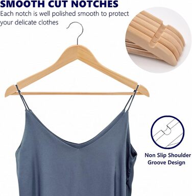 Amber Home 30-Piece 17.5-inch Natural Wooden Clothes Hangers with Bar and Notch, Sturdy Hanger for T-Shirt, Shirt, Suit, Coat, Dress, Wedding, Camisole
