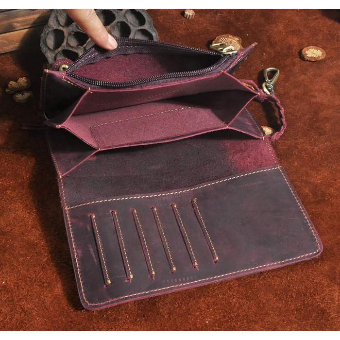 Le'aokuu Men's Genuine Leather Wallet Organizer Double Checkbook Bifold Wallet Pattern Business Money Clip 3377