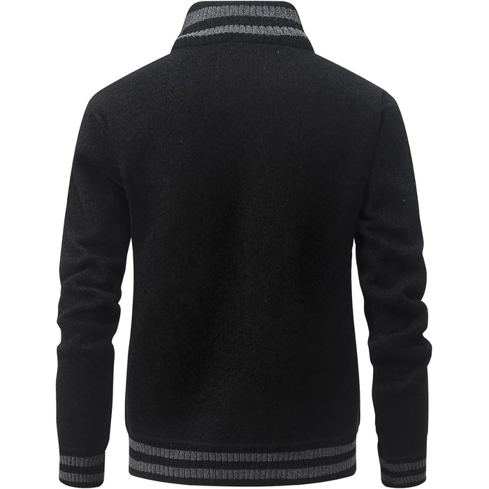 Чоловіча в'язана жилетка з кишенями, стійким коміром, флісовою підкладкою, кардиган, повсякденний зимовий одяг, в'язана куртка з блискавкою, теплий зимовий верхній одяг, чорний, L