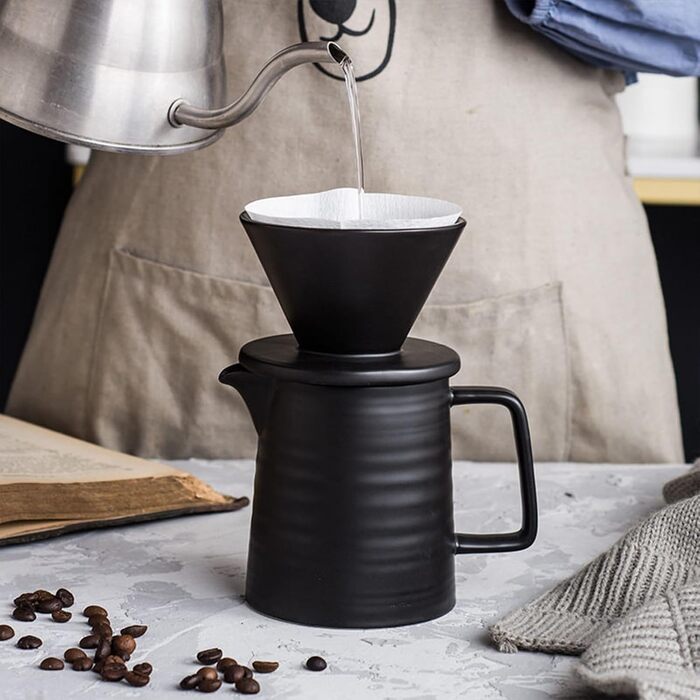Порцеляновий кавовий фільтр 500 мл з чашкою, кавоварка pour over з керамічним кухлем, кавник з фільтром, багаторазовий кавовий дрипер, білий
