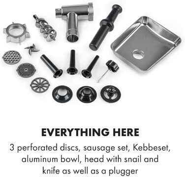 Klarstein Kraftprotz 700W Electric Meat Grinder - Copper Motor, 2 Speed & Reverse, Aluminum Housing, Stainless Steel Blades