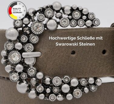 Жіночий шкіряний ремінь AnnaMatoni з розкішною стразовою пряжкою 4 см, Німеччина, сірий (100 см)