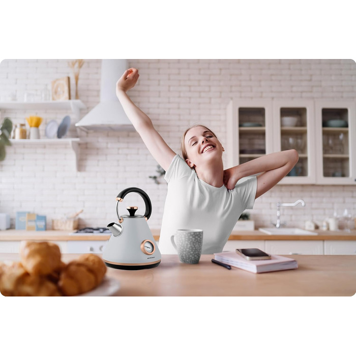 Елегантний електрочайник Berdsen BD-701 з термометром, 1.7L (сірий)