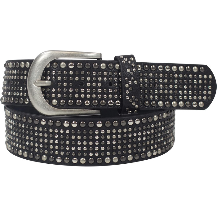 Чорний жіночий пояс з пряжками та стразами, синтетичний, вінтажний стиль, ширина 3.8 см, довжина 110 см