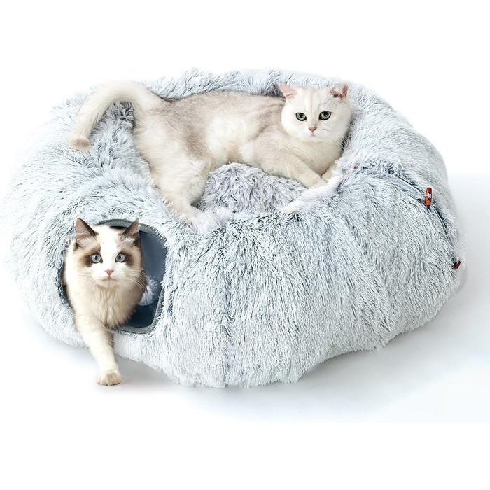 Туннель для котів FURRYPAWS XXL 3-в-1 – 160 см, ліжко, регульований, дихаючий, металевий каркас, складаний, для великих котів та дрібних тварин, сірий