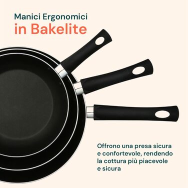 Набір антипригарних сковорідок Avilia (4 шт.) з нержавіючої сталі, діаметр 16-28 см, покриття AM Salus Hard System, ізольовані ручки, Made in Italy