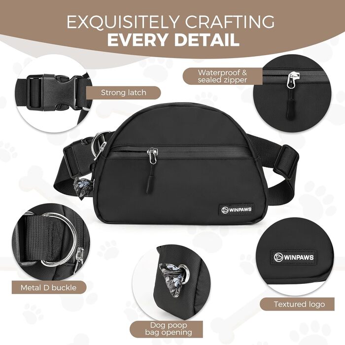 Сумка для дресирування собак Leckerlibeutel, з невеликим круглим мішечком, вбудованим диспенсером для собачих екскрементів та тримачем собачих екскрементів, кремового кольору (чорний)