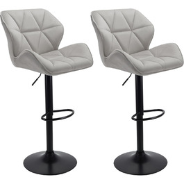 WangPangzi Adjustable Bar Stools 2-Pack with Backrest - Padded Faux Leather Kitchen & Counter Height Stools with Footrest - for Home, Kitchen, Hotel, Bar (Black & Light Gray Velvet)