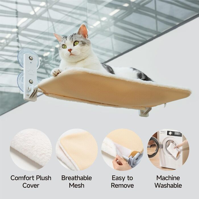 MEWOOFUN Cat Hammock Window Perch for Cats 54x30cm Foldable Cat Bed Window with Strong Suction Cups up to 18kg (White, Medium)