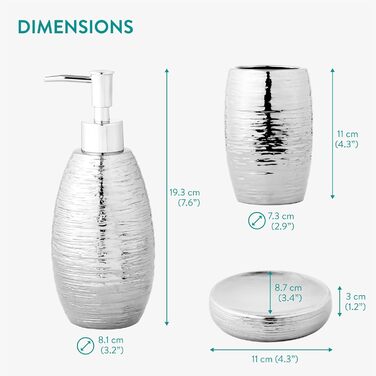 Набір для ванної кімнати Navaris Premium - Сріблястий, з дозатором мила, мильницею та стаканчиком для зубної щітки