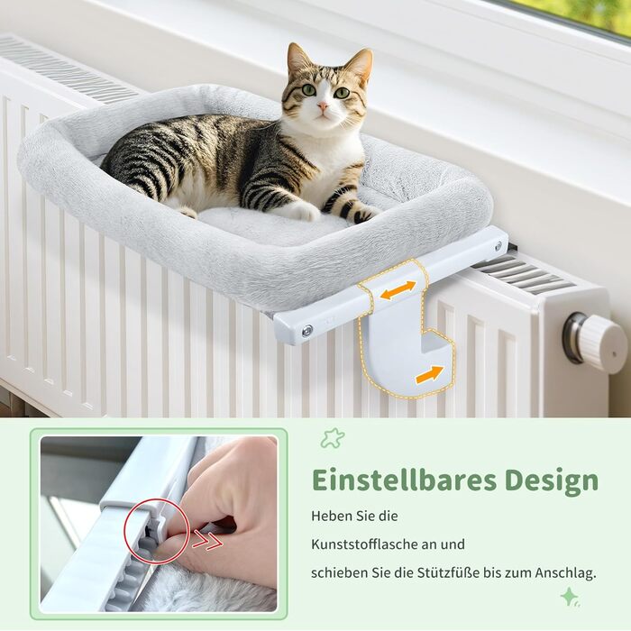 Ліжко для кота на батарею GUUSII HOME - тепле місце для відпочинку, сіре, велике (до 18 кг)